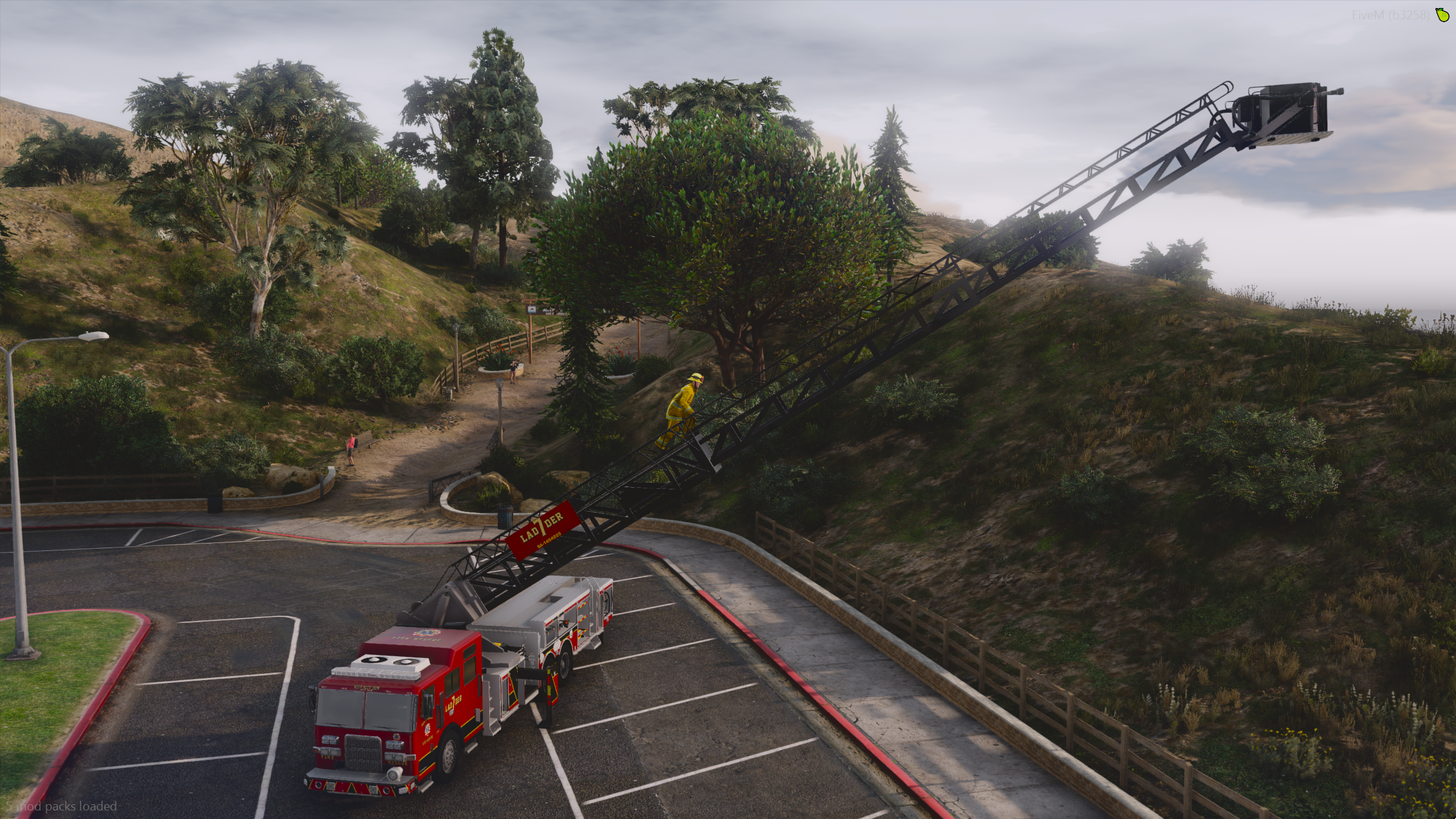 Lore mid-mount ladder firetruck