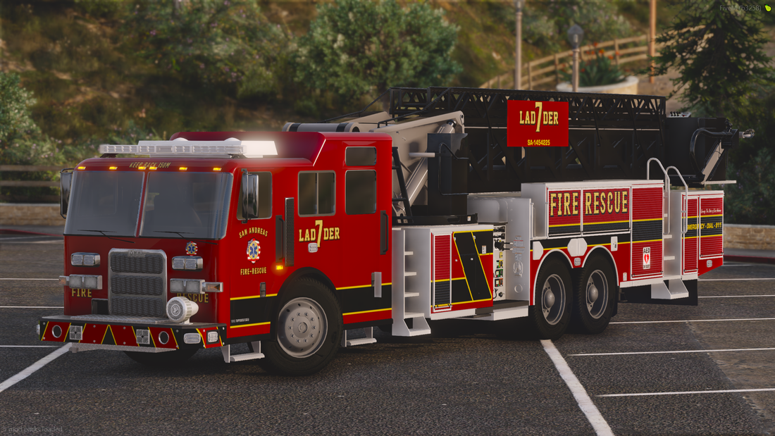 Lore mid-mount ladder firetruck